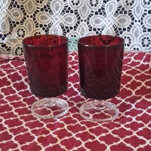 Set Of 2 Ruby Red Vintage Wine Glasses Verrerie Cristallerie Of France
